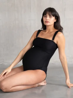 Seraphine Black Seraphine Blue Bandeau Textured Maternity Swimsuit