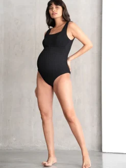 Seraphine Black Textured Maternity Swimsuit