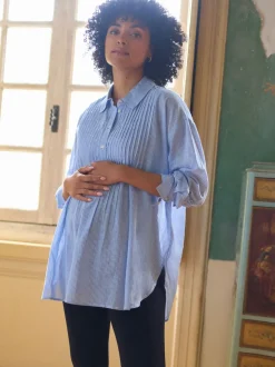 Seraphine Blue & White Stripe Maternity Pintuck Shirt