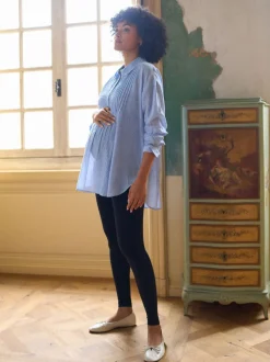 Seraphine Blue & White Stripe Maternity Pintuck Shirt