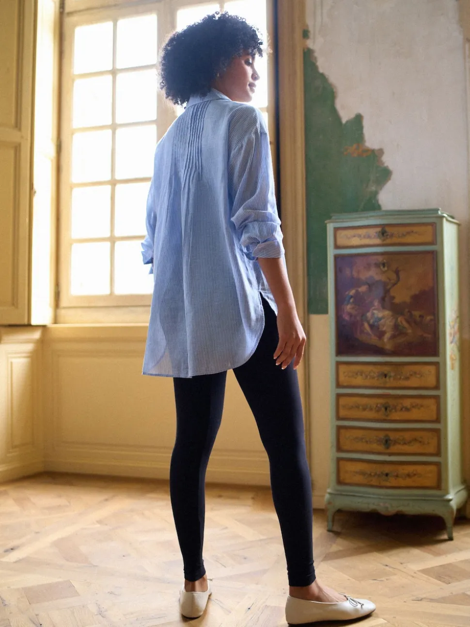 Seraphine Blue & White Stripe Maternity Pintuck Shirt