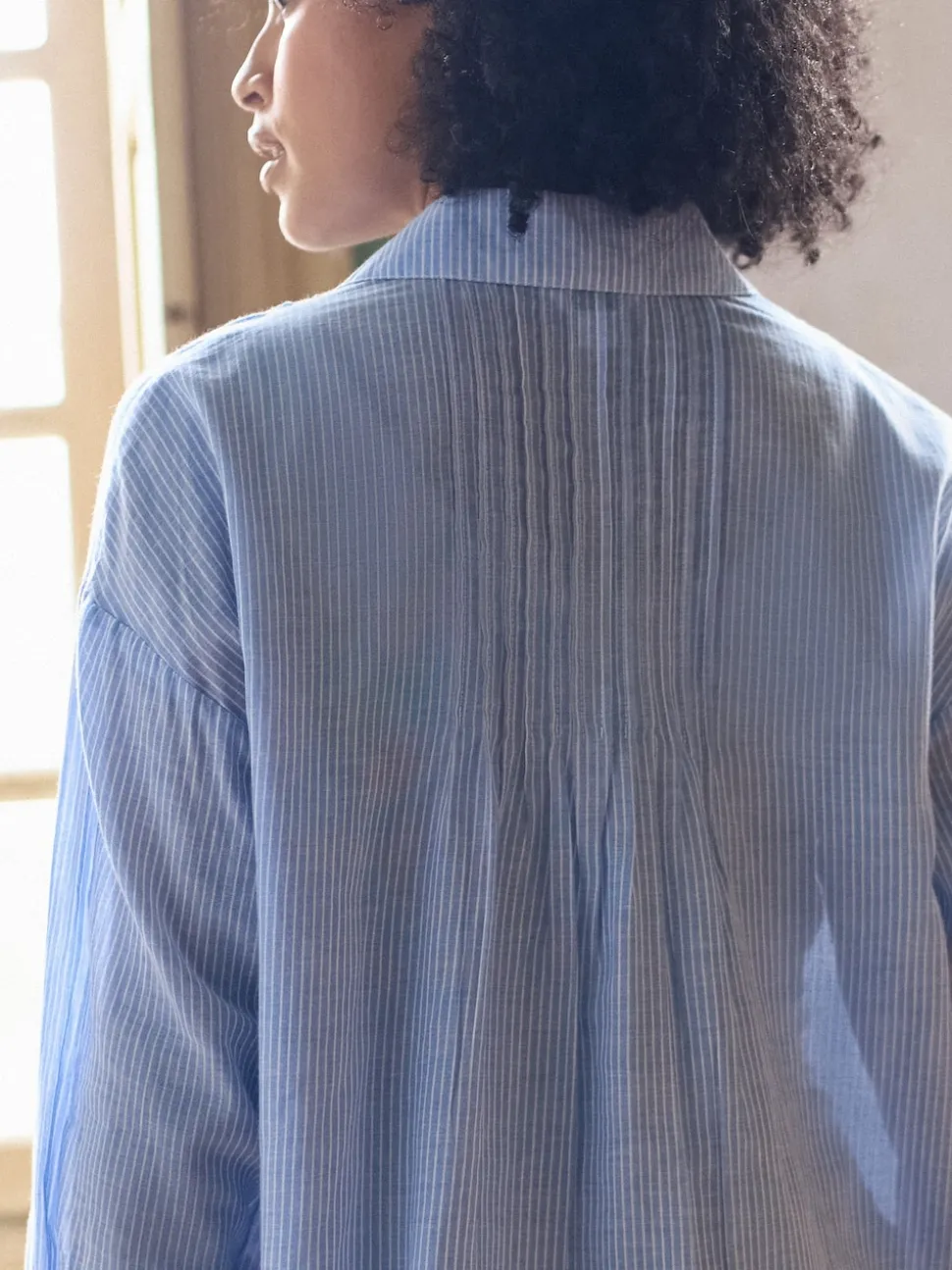 Seraphine Blue & White Stripe Maternity Pintuck Shirt