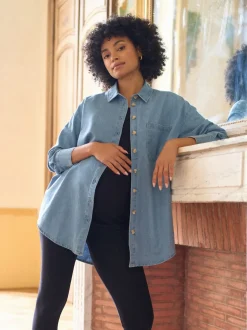 Seraphine Blue Denim Maternity & Nursing Shirt Dress