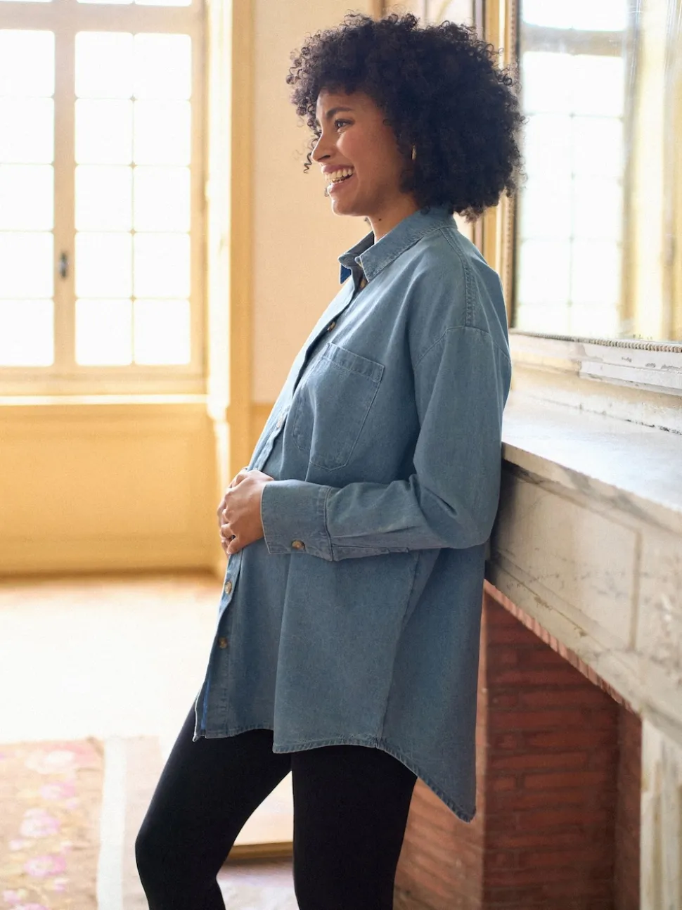 Seraphine Blue Denim Maternity & Nursing Shirt Dress