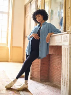 Seraphine Blue Denim Maternity & Nursing Shirt Dress
