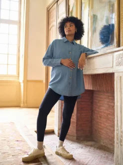 Seraphine Blue Denim Maternity & Nursing Shirt Dress