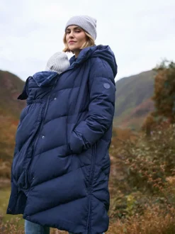 Seraphine Blue Long Chevron 3 in 1 Maternity & Babywearing Down-filled Coat