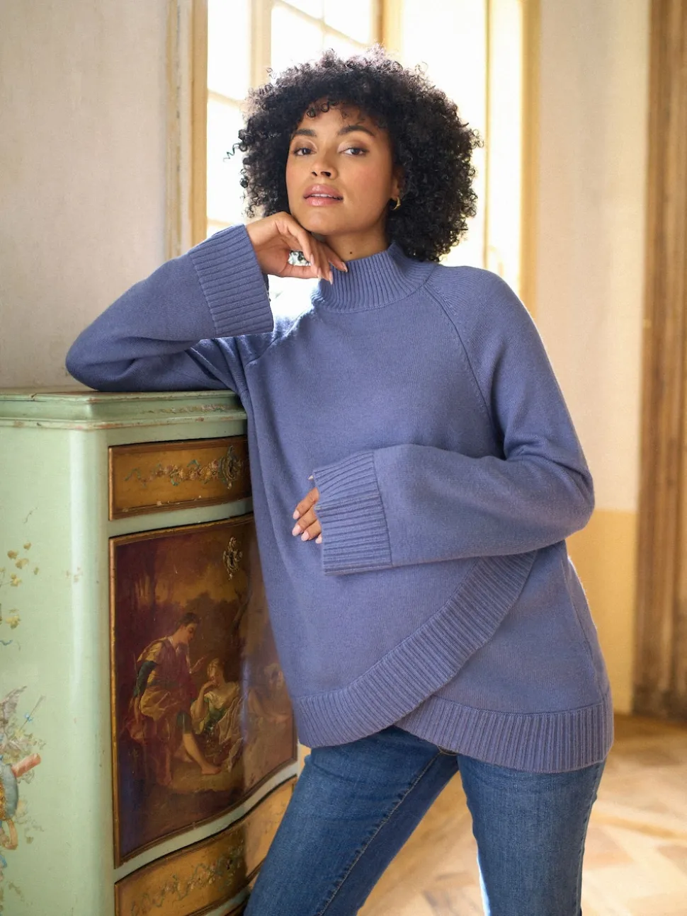 Seraphine Blue Premium Cashmere Blend Maternity & Nursing Roll Neck Jumper