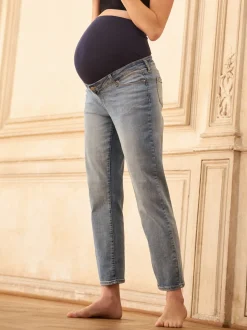 Seraphine Blue Tall Premium Organic Overbump Maternity Jeans