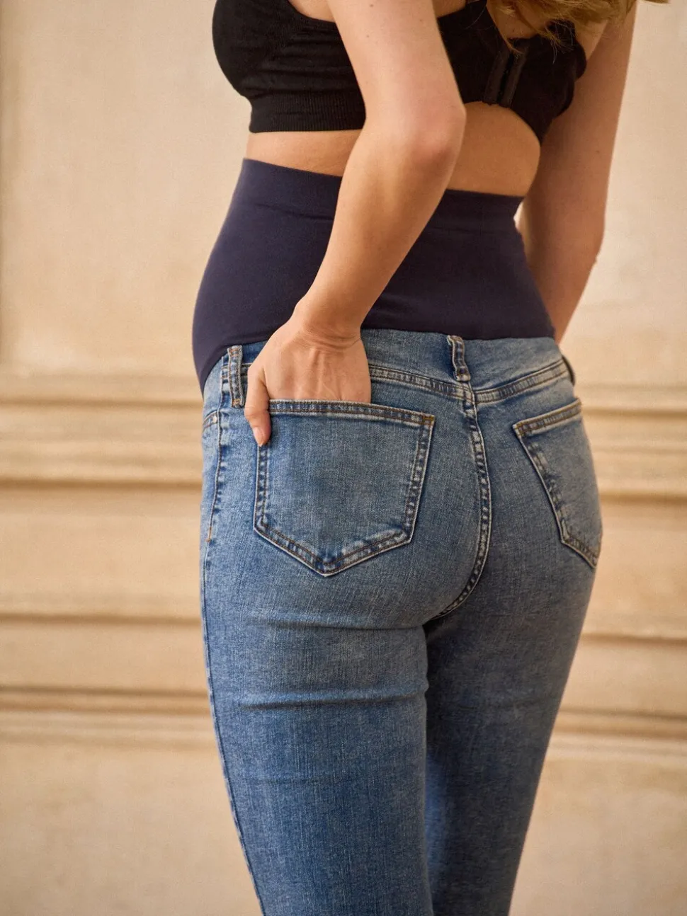 Seraphine Blue Tall Premium Organic Overbump Maternity Skinny Jeans