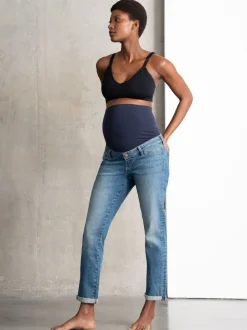 Seraphine Blue Tall Premium Organic Overbump Maternity Relaxed Fit Jeans