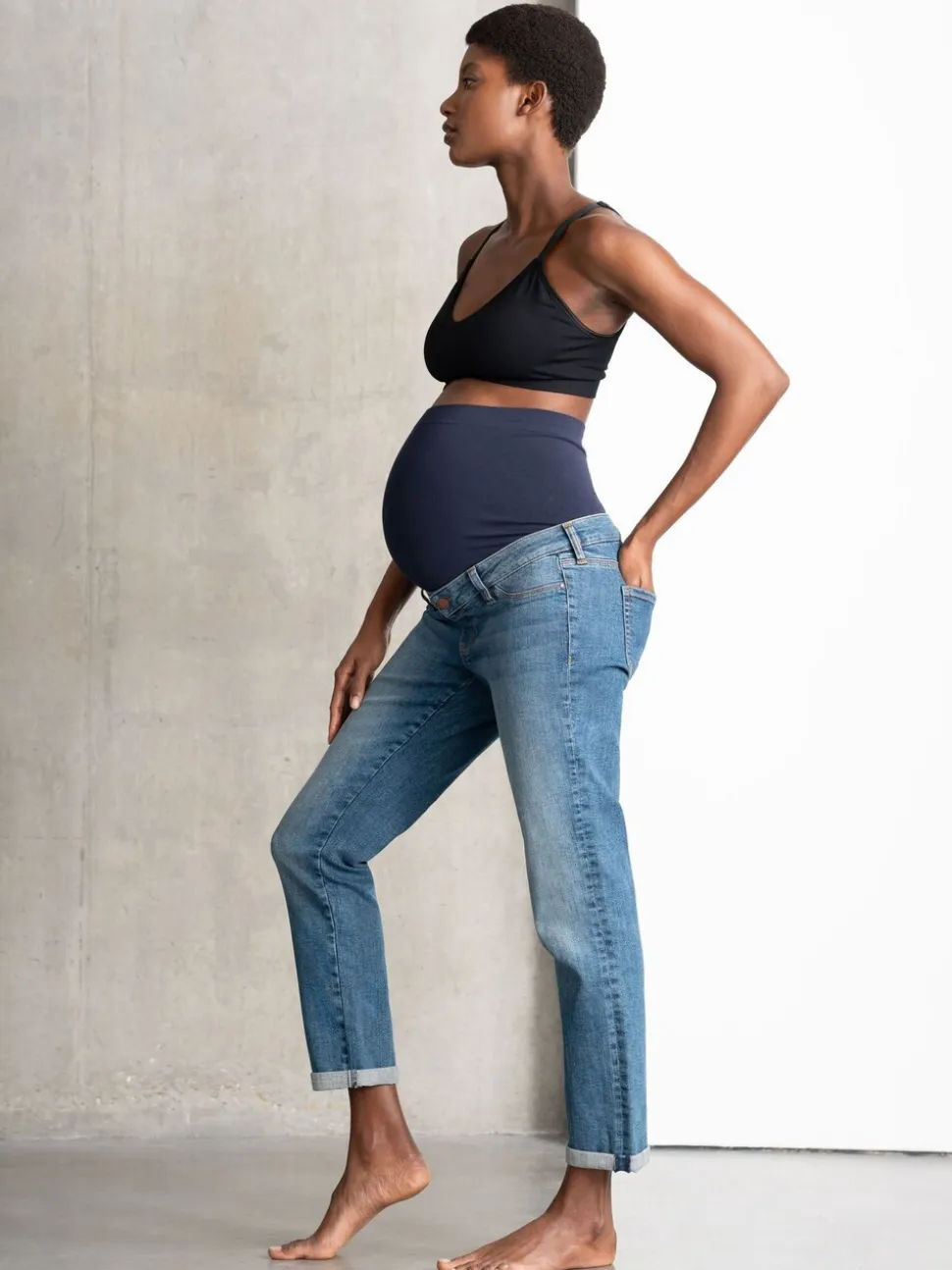 Seraphine Blue Tall Premium Organic Overbump Maternity Relaxed Fit Jeans