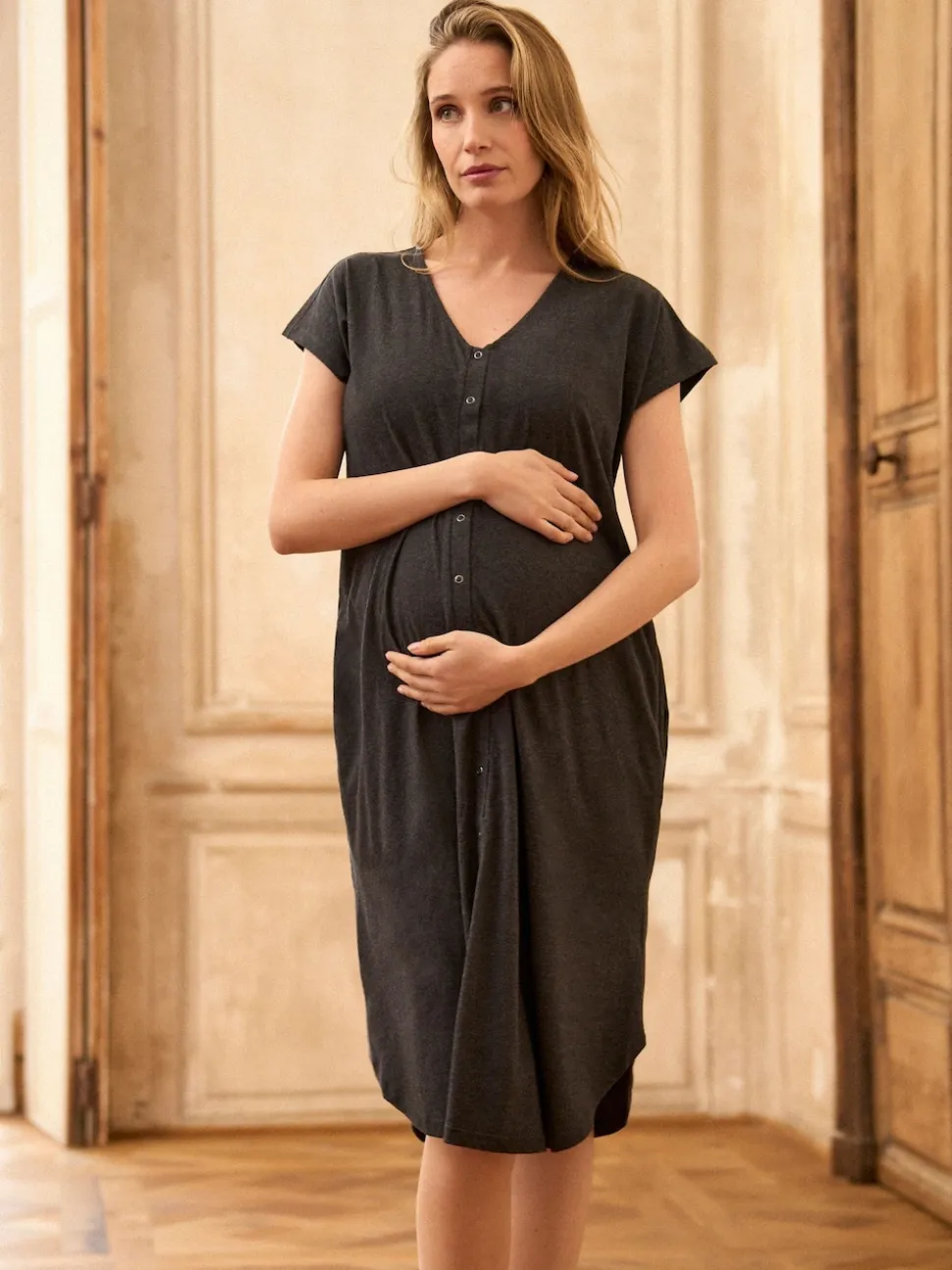 Seraphine Charcoal Grey Marl Maternity Hospital Bag Birthing Gown