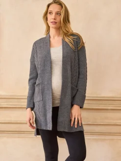 Seraphine Charcoal Grey Premium Soft 100% Wool Long Line Maternity Cardigan