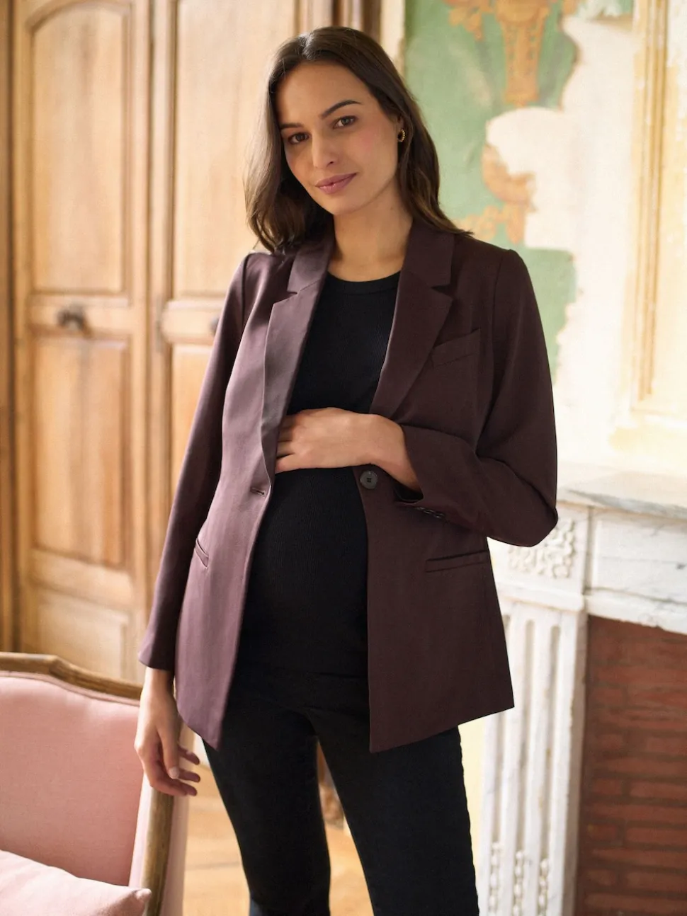 Seraphine Chocolate Brown Maternity Belted Blazer