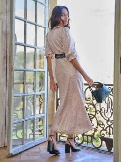 Seraphine Cream & Black Maternity Tea Dress With Lace Trim