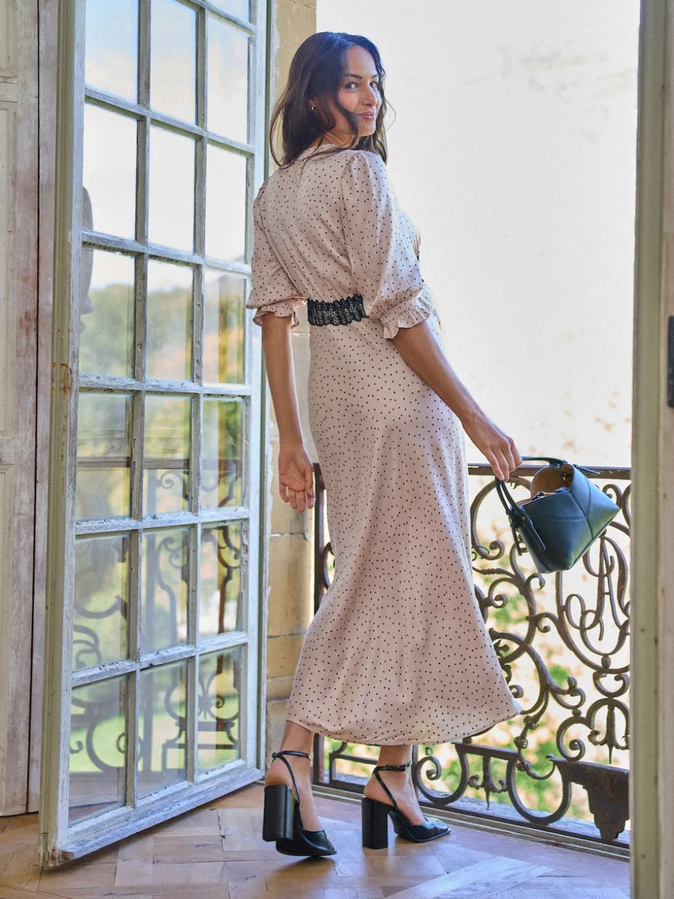Seraphine Cream & Black Maternity Tea Dress With Lace Trim