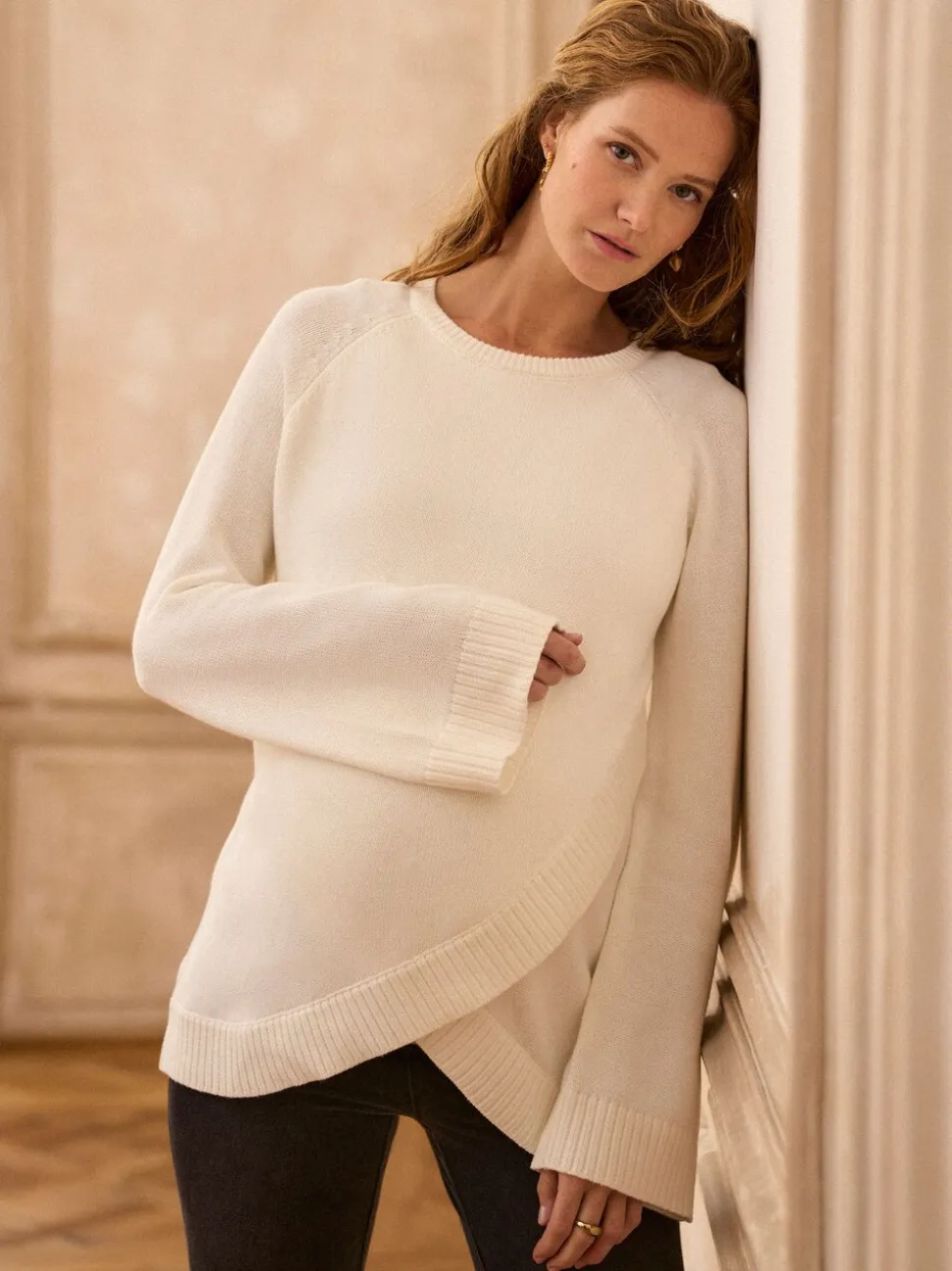 Seraphine Cream Maternity & Nursing Cross Over Cotton Jumper