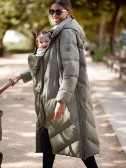 Seraphine Green 3-In-1 Long Chevron Puffer Maternity Coat