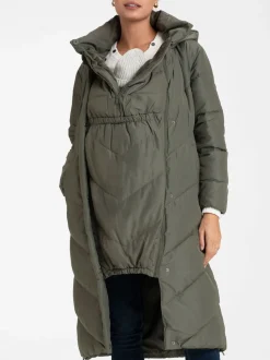 Seraphine Green 3-In-1 Long Chevron Puffer Maternity Coat