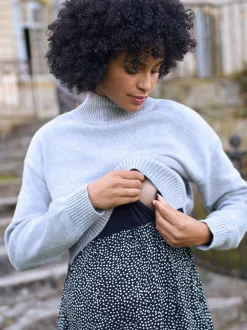 Seraphine Grey Marl & Black Dot Maternity & Nursing Knit Top Dress