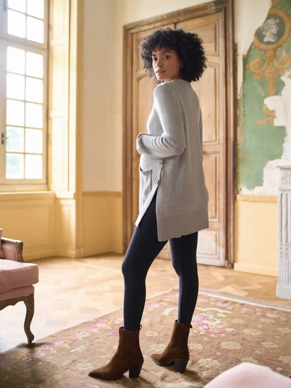 Seraphine Grey Marl Cotton Blend Maternity & Nursing Crew Neck Jumper