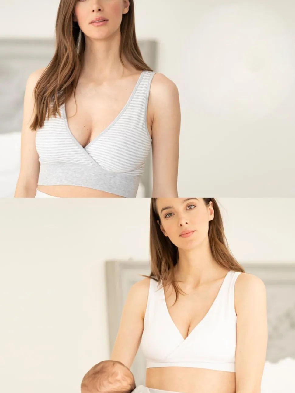 Seraphine Grey Stripe & White Maternity & Nursing Seamless Sleep Bras 2 Pack