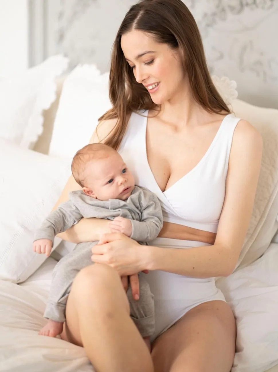 Seraphine Grey Stripe & White Maternity & Nursing Seamless Sleep Bras 2 Pack