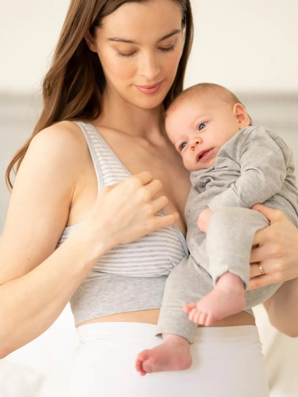 Seraphine Grey Stripe & White Maternity & Nursing Seamless Sleep Bras 2 Pack