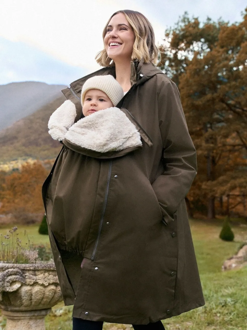 Seraphine Khaki 3 in 1 Maternity & Babywearing Parka with Borg Lining