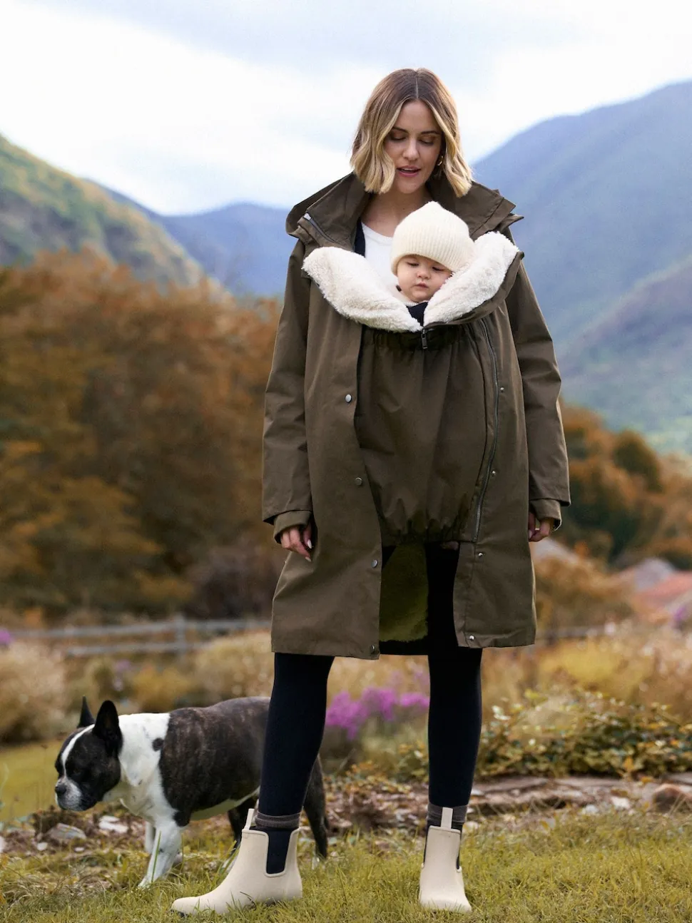 Seraphine Khaki 3 in 1 Maternity & Babywearing Parka with Borg Lining