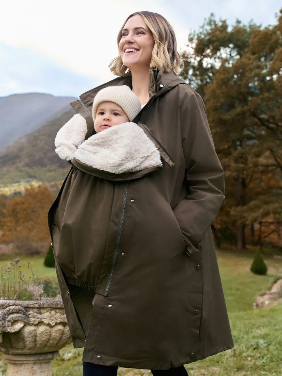 Seraphine Khaki 3 in 1 Maternity & Babywearing Parka with Borg Lining