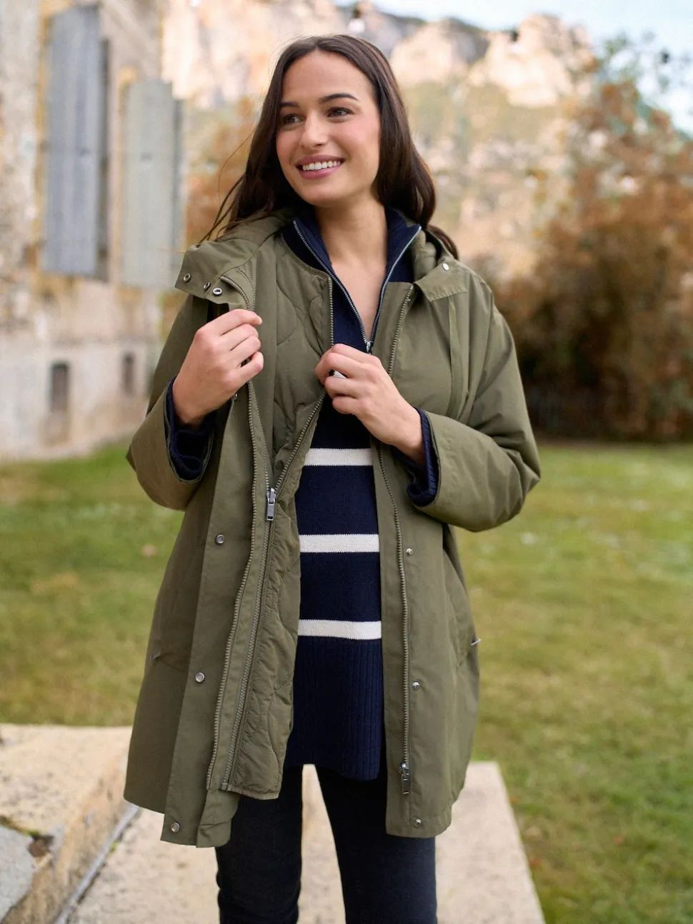 Seraphine Khaki Maternity & Babywearing Versatile Coat with Separate Inner Quilted