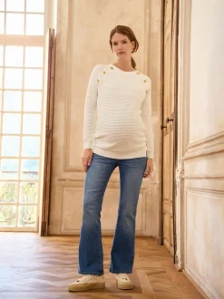 Seraphine Mid Blue Wash Premium Organic Maternity Overbump Flared Jeans