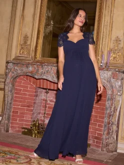 Seraphine Midnight Blue Maternity Lace Sleeve Silk Premium Dress