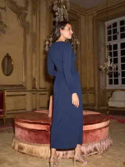 Seraphine Midnight Blue Sweetheart Neckline Maternity and Nursing Maxi Dress