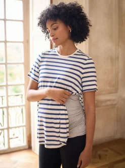 Seraphine Navy & White Stripe Maternity & Nursing Short Sleeve T-Shirt