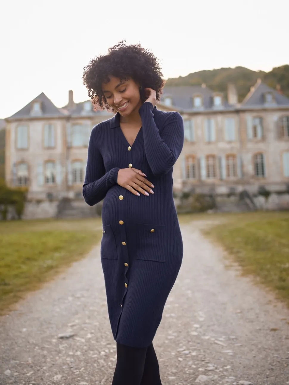 Seraphine Navy Blue Maternity Knitted Dress
