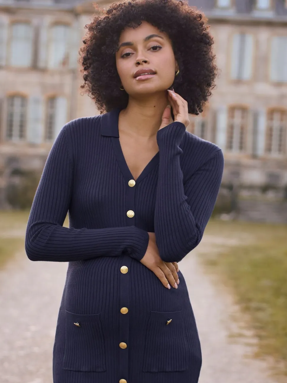 Seraphine Navy Blue Maternity Knitted Dress
