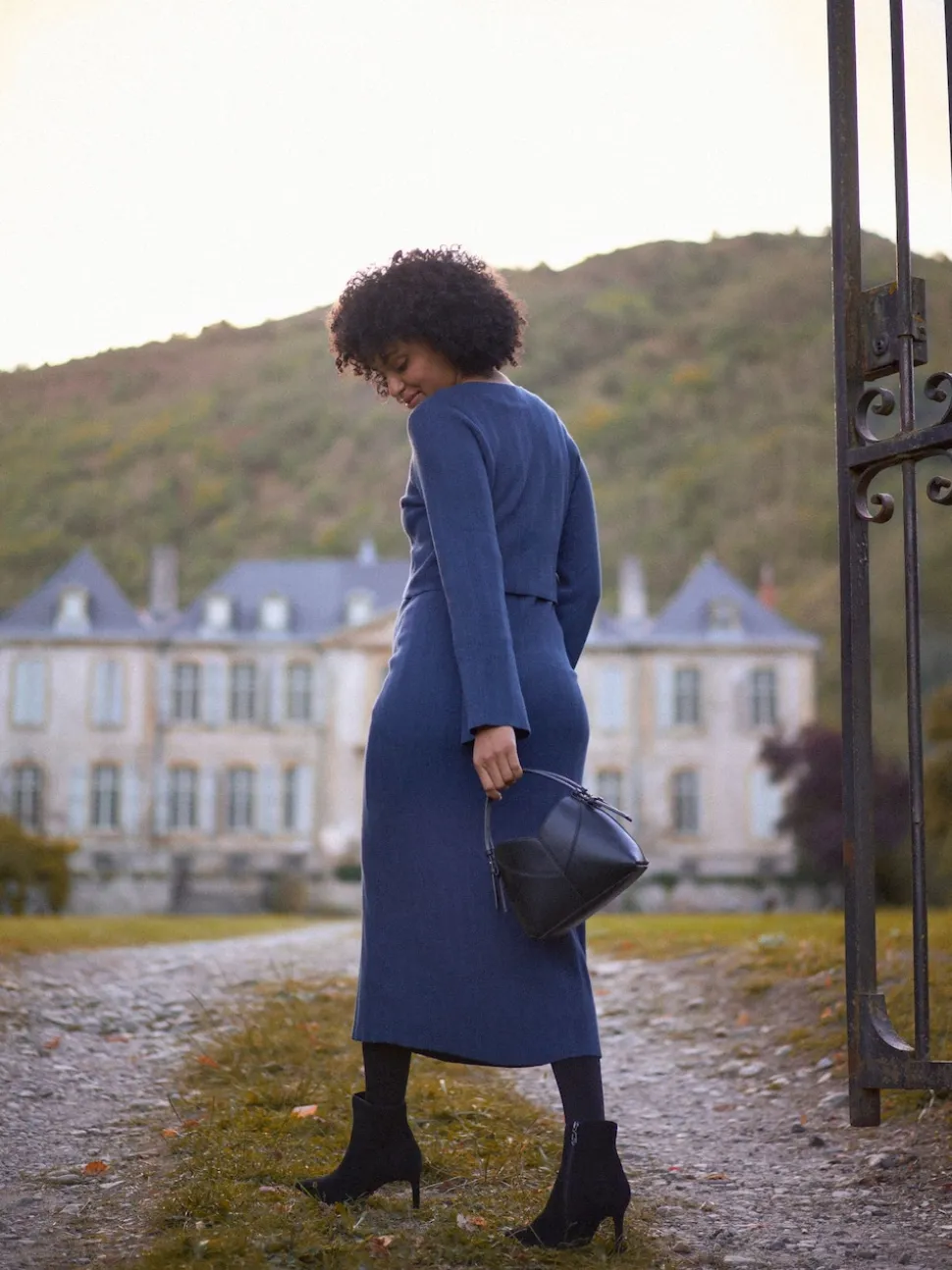 Seraphine Navy Blue Ribbed Knitted Maternity and Nursing Midi Dress