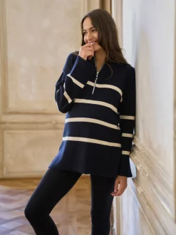 Seraphine Navy Stripe Wool Cotton Blend Maternity & Nursing Jumper