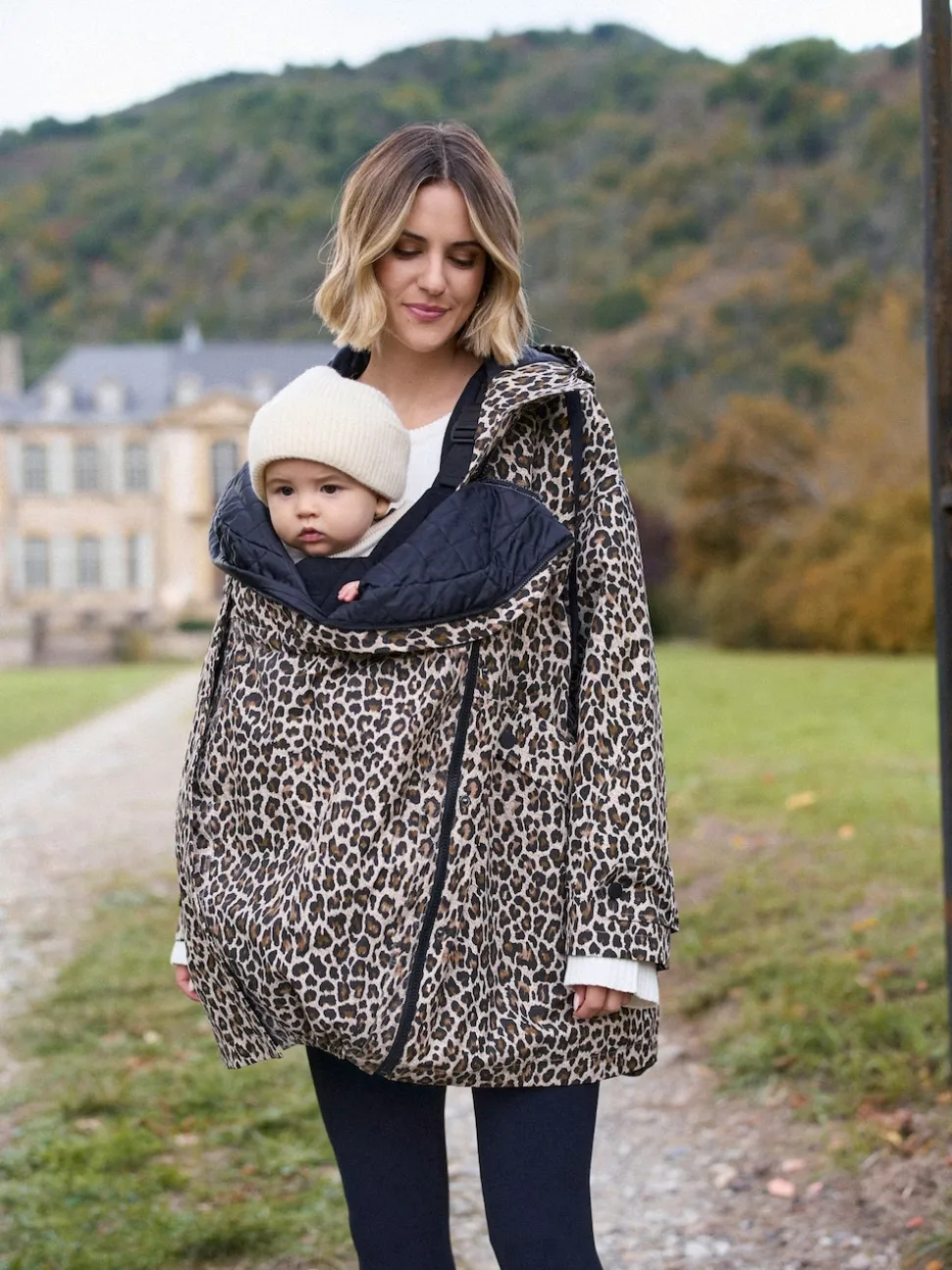 Seraphine Neutral Leopard Print 3-In-1 Maternity & Babywearing Raincoat
