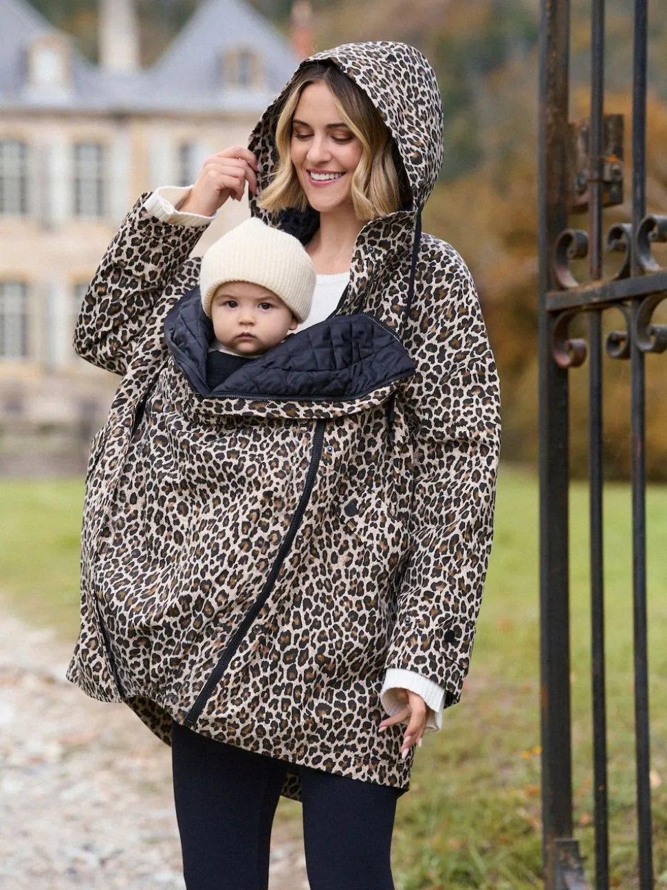 Seraphine Neutral Leopard Print 3-In-1 Maternity & Babywearing Raincoat