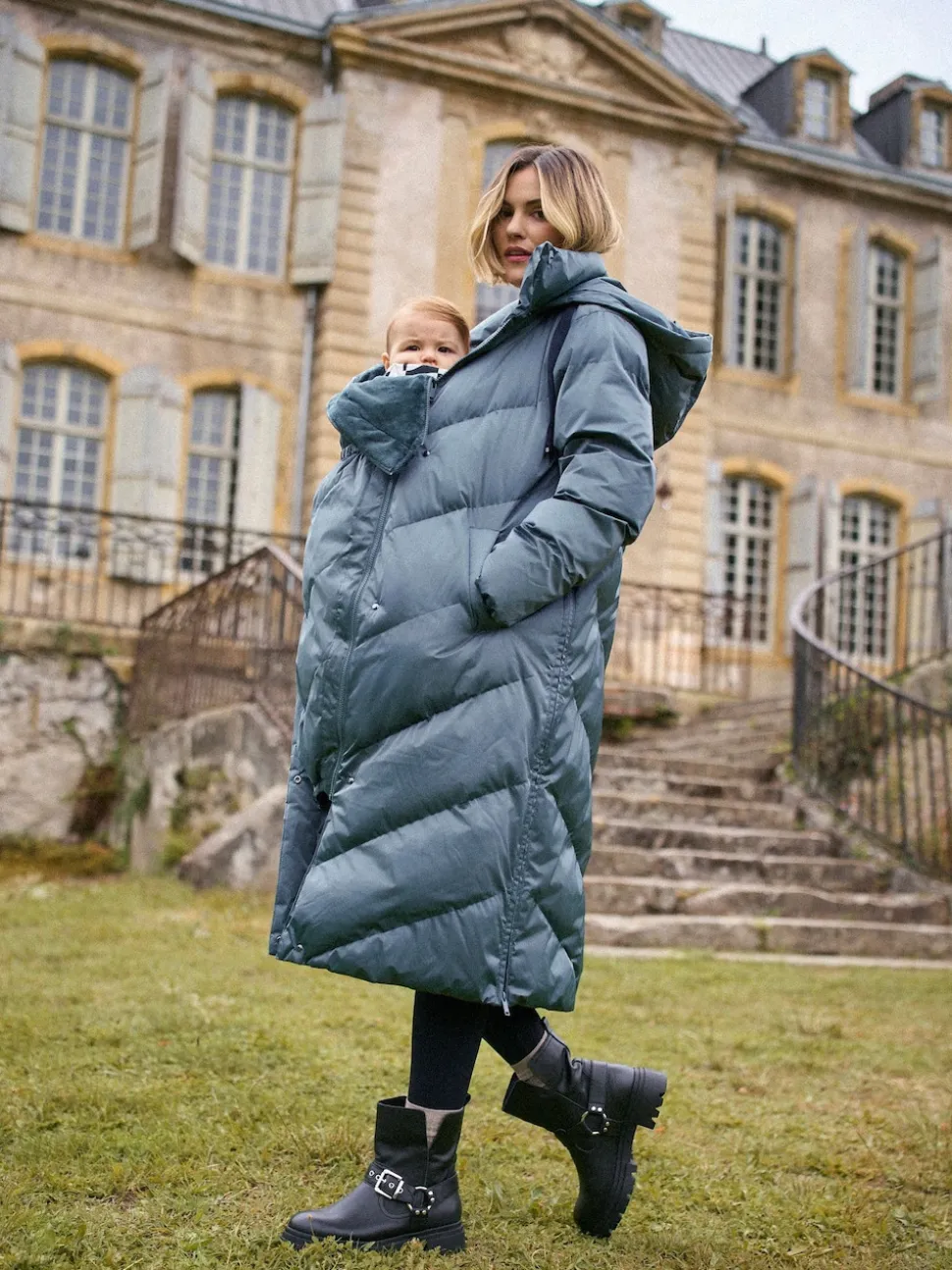 Seraphine Pewter Grey Long 3-In-1 Maternity & Babywearing Puffa Coat