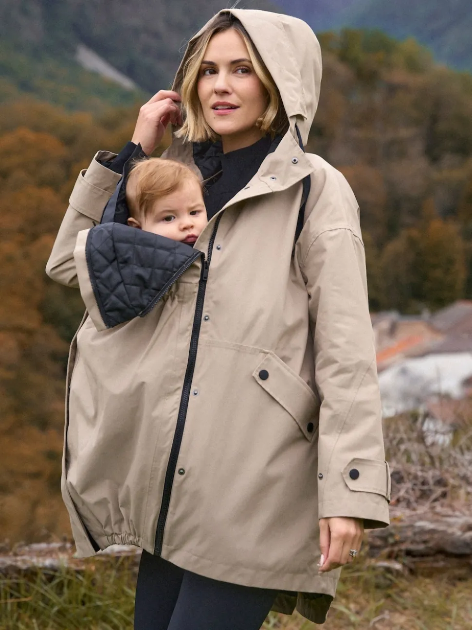 Seraphine Taupe Grey 3-In-1 Maternity & Babywearing Raincoat