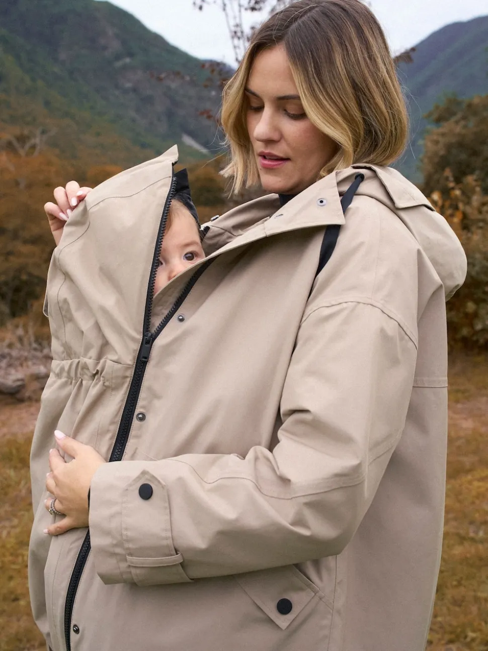 Seraphine Taupe Grey 3-In-1 Maternity & Babywearing Raincoat