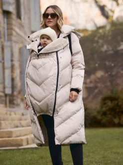 Seraphine Taupe Grey Long 3-In-1 Maternity & Babywearing Puffa Coat