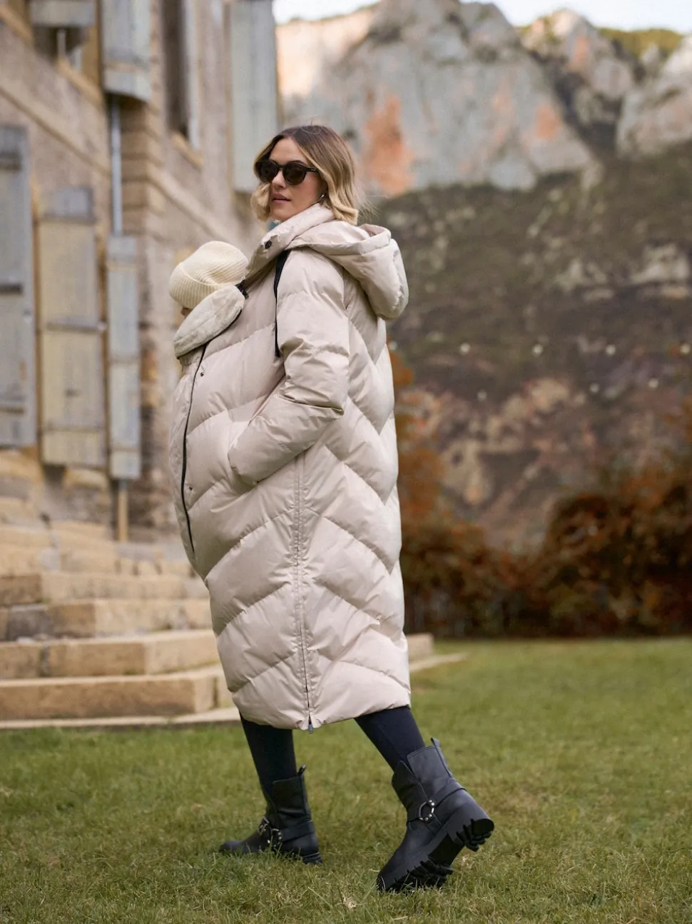 Seraphine Taupe Grey Long 3-In-1 Maternity & Babywearing Puffa Coat