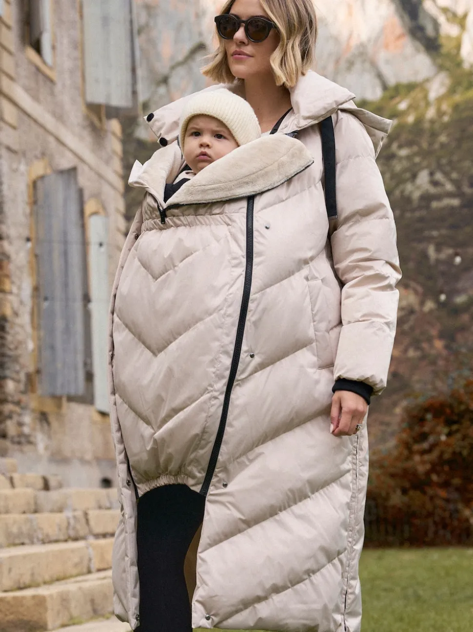 Seraphine Taupe Grey Long 3-In-1 Maternity & Babywearing Puffa Coat