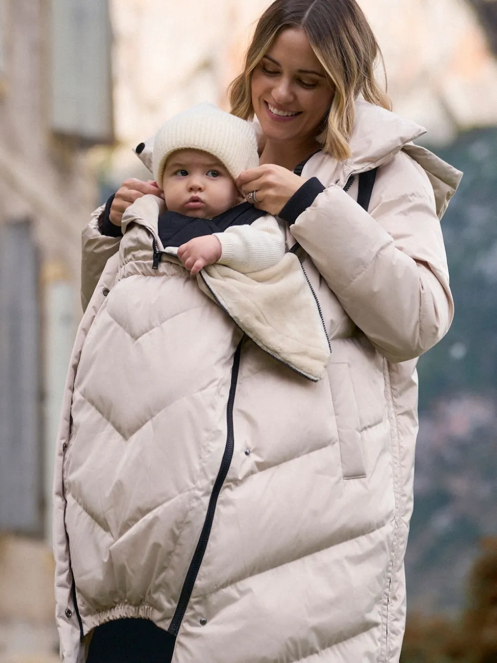 Seraphine Taupe Grey Long 3-In-1 Maternity & Babywearing Puffa Coat